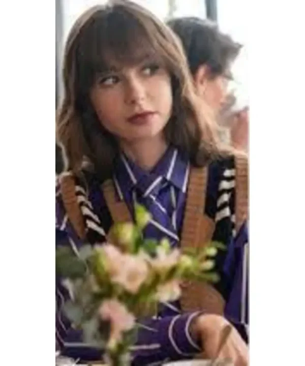 Emily In Paris S04 Lily Collins Brown Argyle Striped Vest