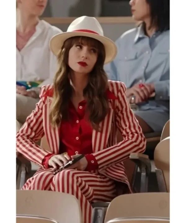 Emily In Paris S04 Lily Collins Red & White Striped Suit