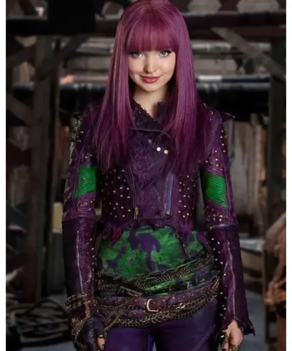 Dove Cameron Descendants 2 Purple Studded Leather Jacket