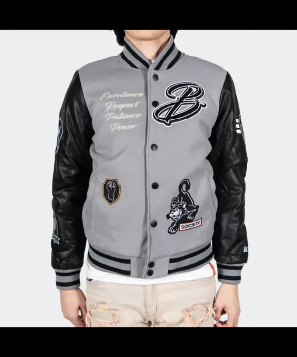 Men’s Black Panther Power Grey Varsity Jacket