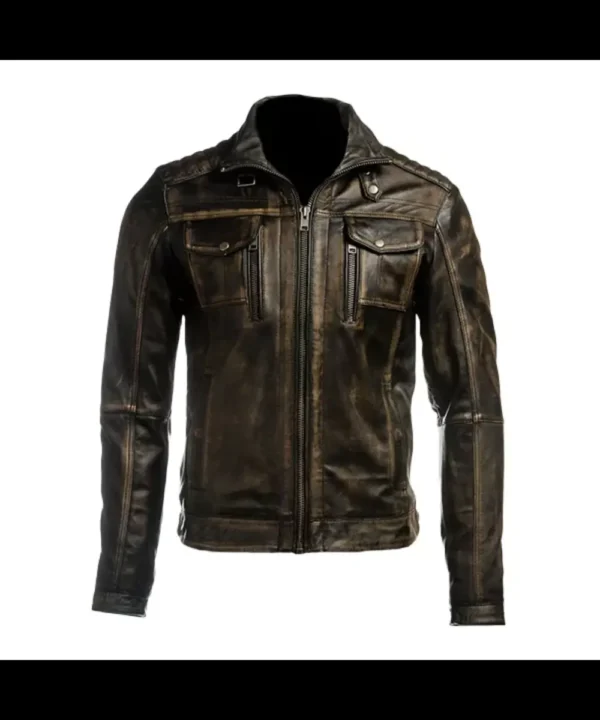 Men’s Vintage Biker Retro Motorcycle Distressed Leather Jacket