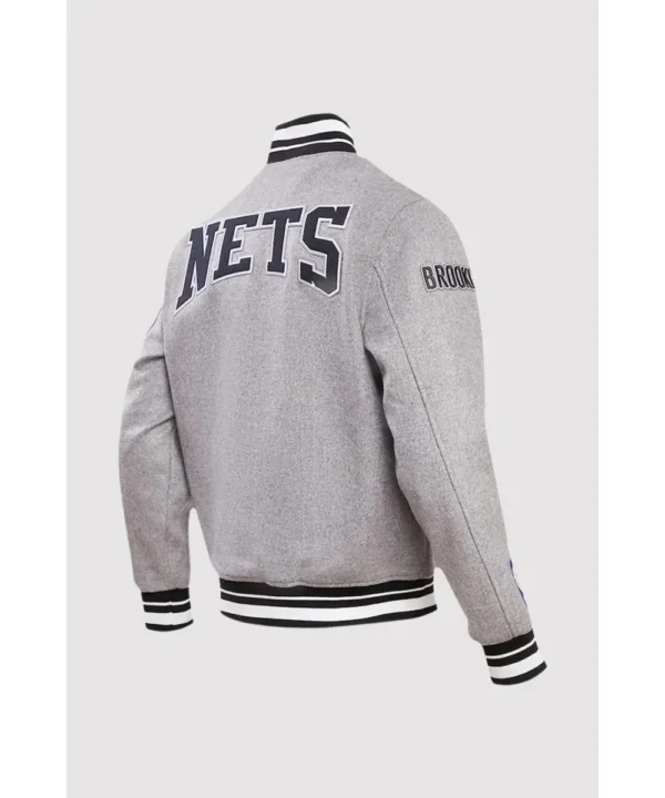 Brooklyn Nets Pro Standard Crest Emblem Grey Varsity Jacket