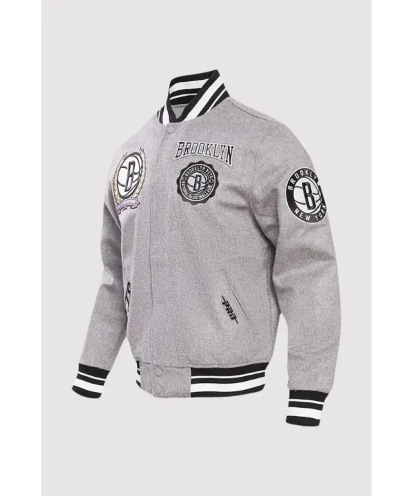 Brooklyn Nets Pro Standard Crest Emblem Grey Varsity Jacket