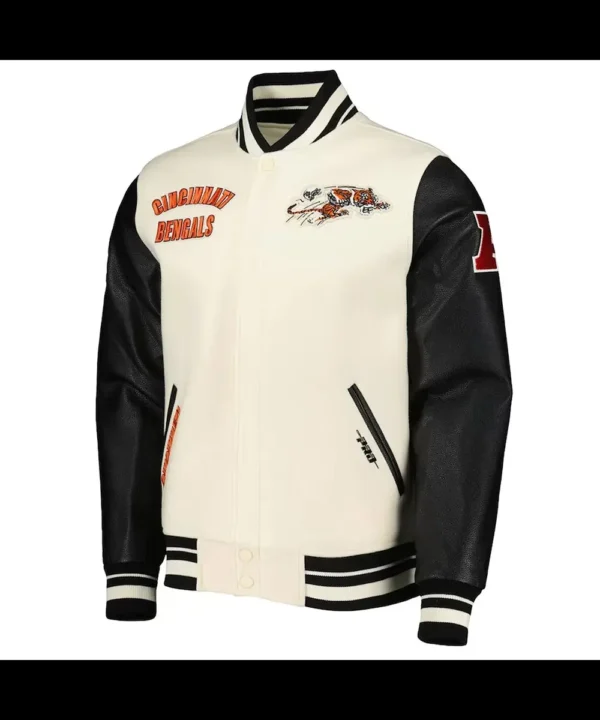 Retro Classic Cincinnati Bengals Varsity Cream and Black Jacket