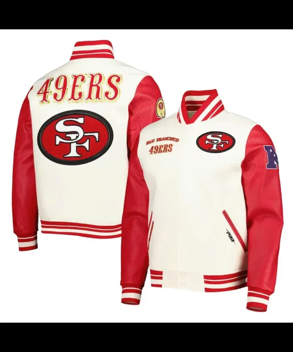 San Francisco 49ers Retro Classic Cream and Red Varsity Jacket