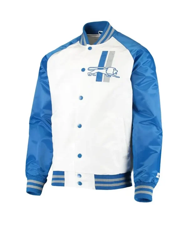 White/Blue Detroit Lions Clean Up Throwback Satin Jacket