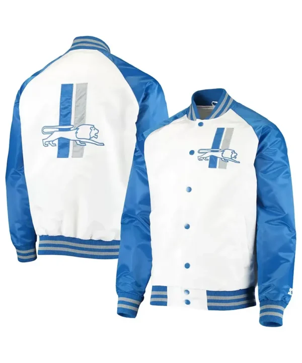 White/Blue Detroit Lions Clean Up Throwback Satin Jacket