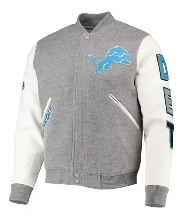 Varsity Detroit Lions Grey and White Jacket