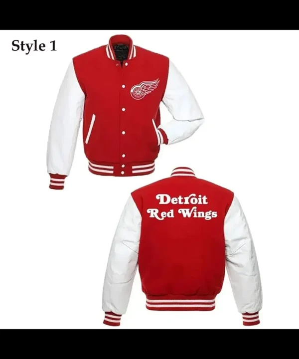 Detroit Red Wings Red and White Letterman Jacket