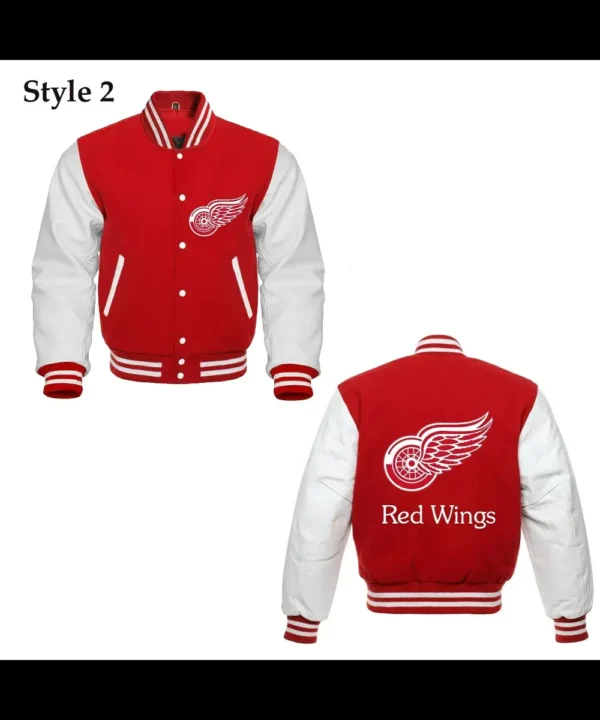 Detroit Red Wings Red and White Letterman Jacket