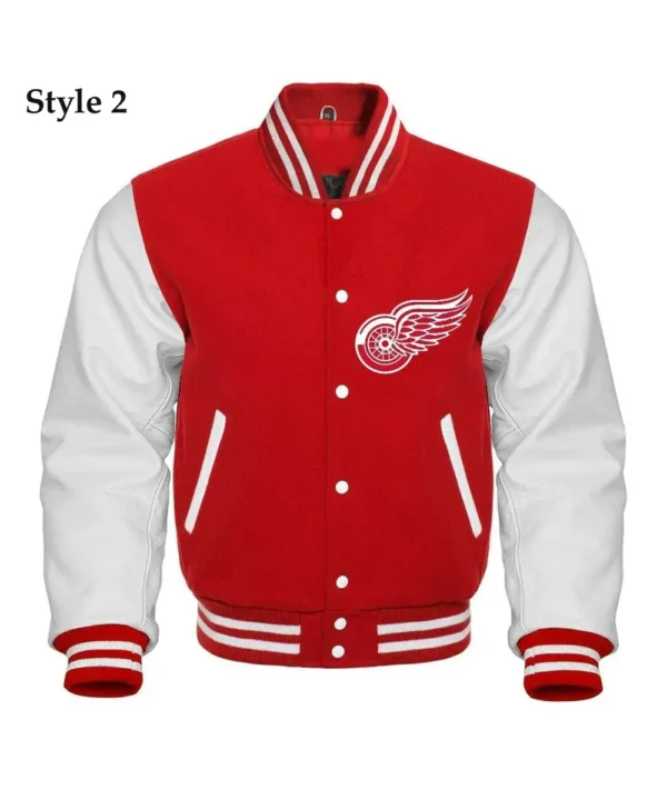 Detroit Red Wings Red and White Letterman Jacket