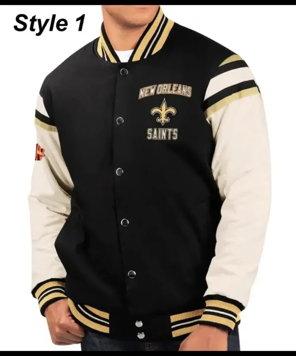 New Orleans Saints Victory Formation Commemorative Varsity Black and White Jacket