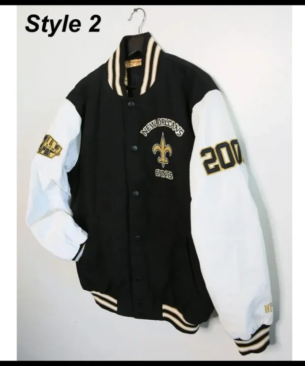 New Orleans Saints Victory Formation Commemorative Varsity Black and White Jacket