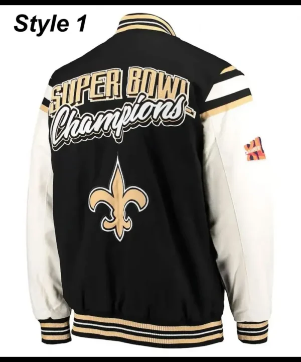 New Orleans Saints Victory Formation Commemorative Varsity Black and White Jacket