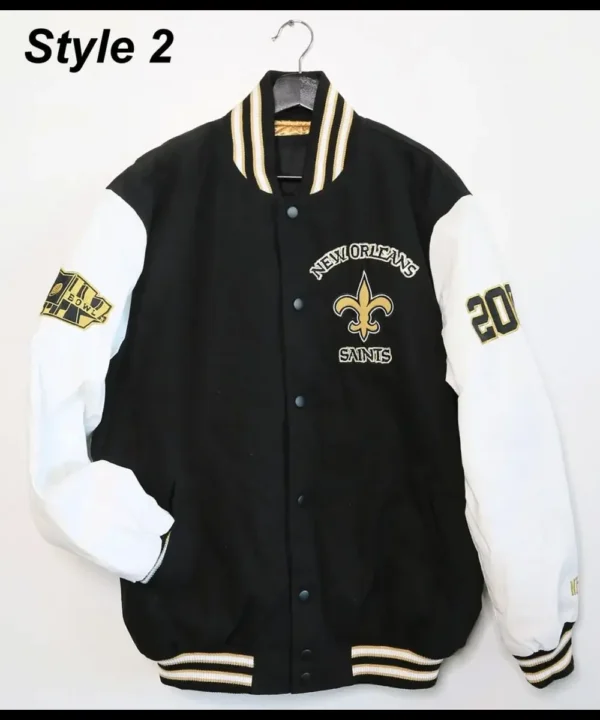 New Orleans Saints Victory Formation Commemorative Varsity Black and White Jacket