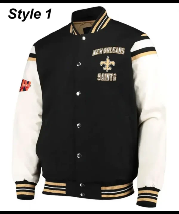 New Orleans Saints Victory Formation Commemorative Varsity Black and White Jacket