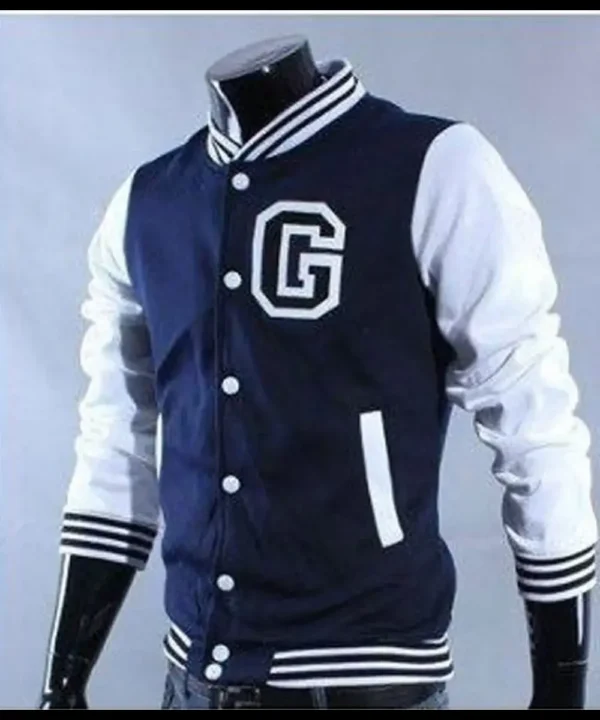 White and Navy Blue Letterman G Jacket