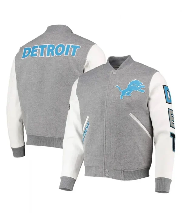 Varsity Detroit Lions Grey and White Jacket