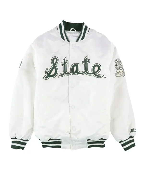 Michigan State Spartans White Varsity Satin Jacket