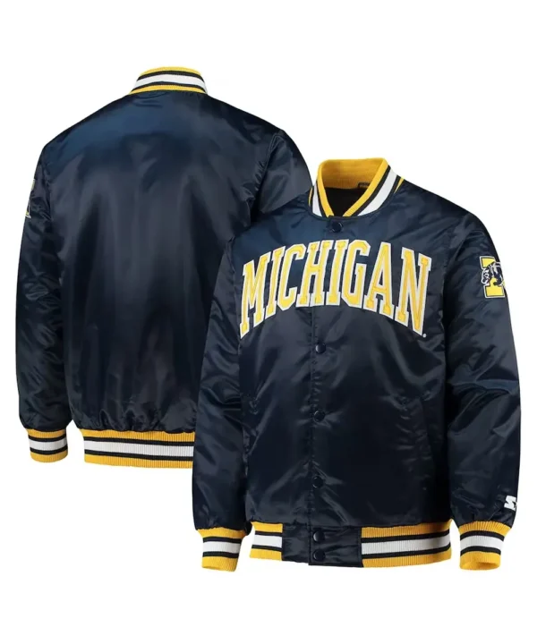 Michigan Wolverines O-Line Navy Blue Satin Jacket