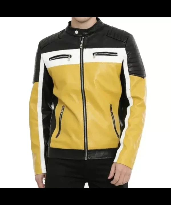 Motorcycle Color Block Leather Quilted Jacket