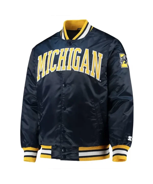 Michigan Wolverines O-Line Navy Blue Satin Jacket