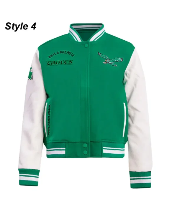 Cream/Green Philadelphia Eagles Retro Classic Varsity Jacket