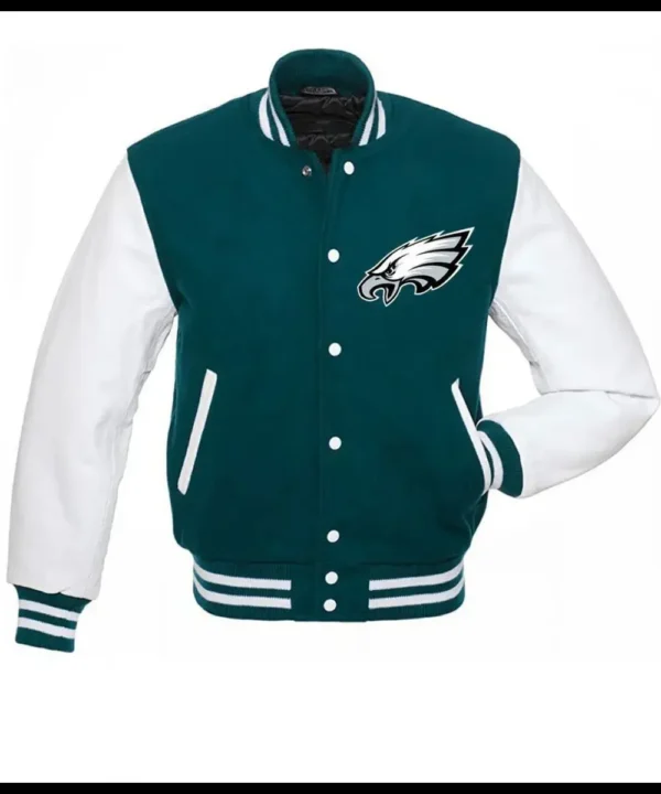 Philadelphia Eagles Green and White Letterman Jacket