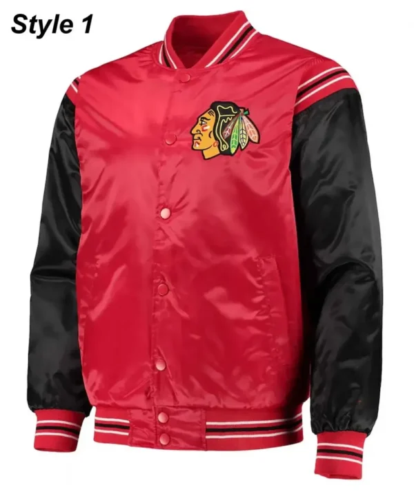 Chicago Blackhawks Red and Black Satin Varsity Jacket