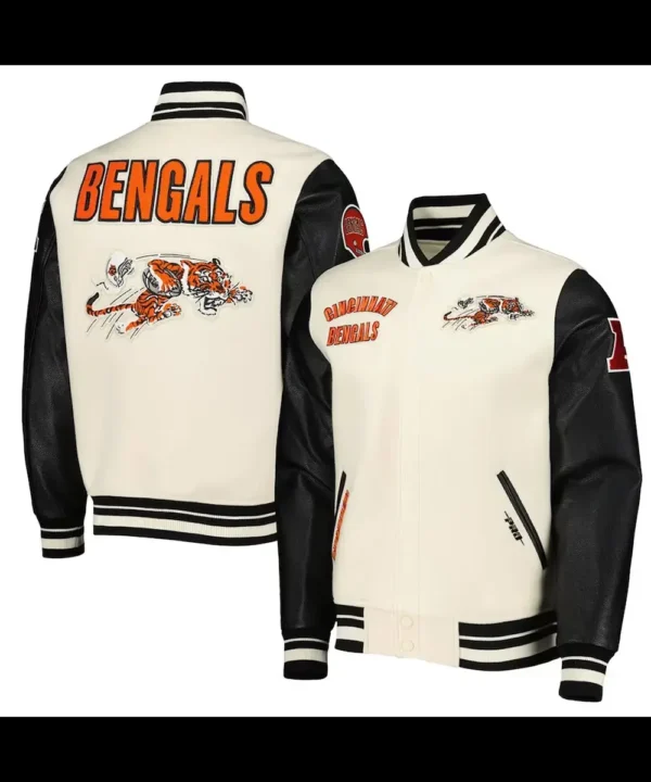 Retro Classic Cincinnati Bengals Varsity Cream and Black Jacket