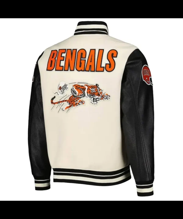 Retro Classic Cincinnati Bengals Varsity Cream and Black Jacket