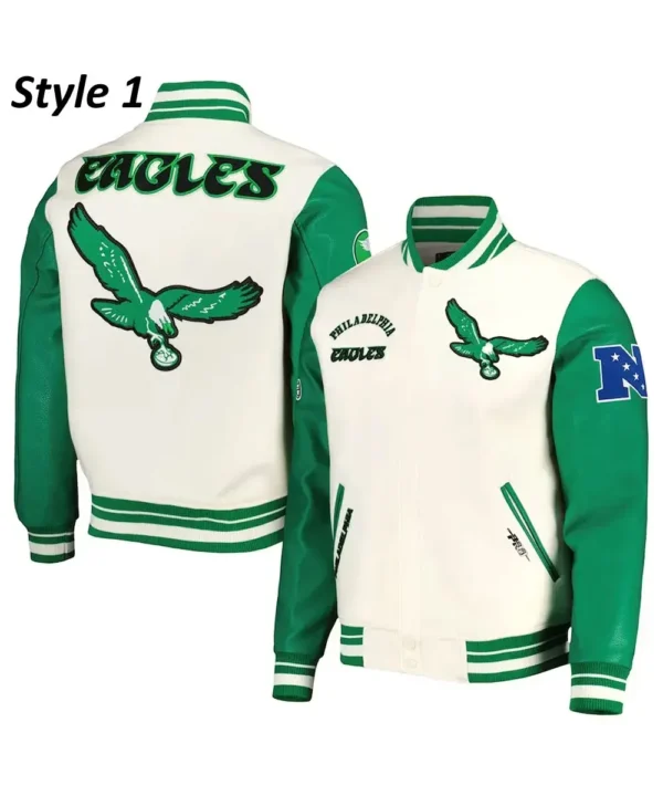 Cream/Green Philadelphia Eagles Retro Classic Varsity Jacket