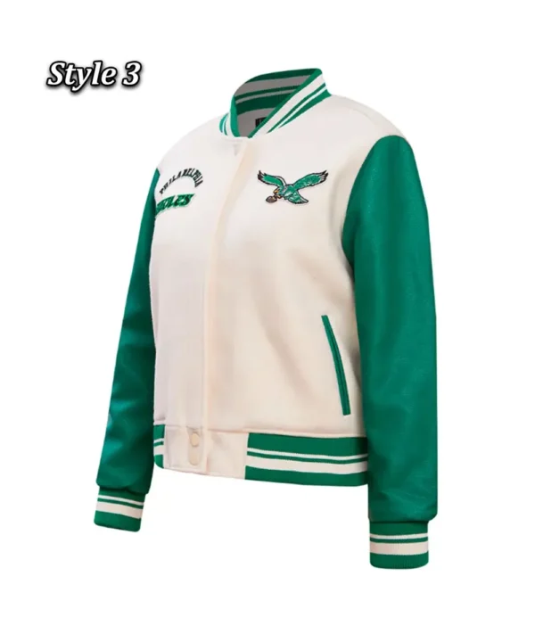 Cream/Green Philadelphia Eagles Retro Classic Varsity Jacket