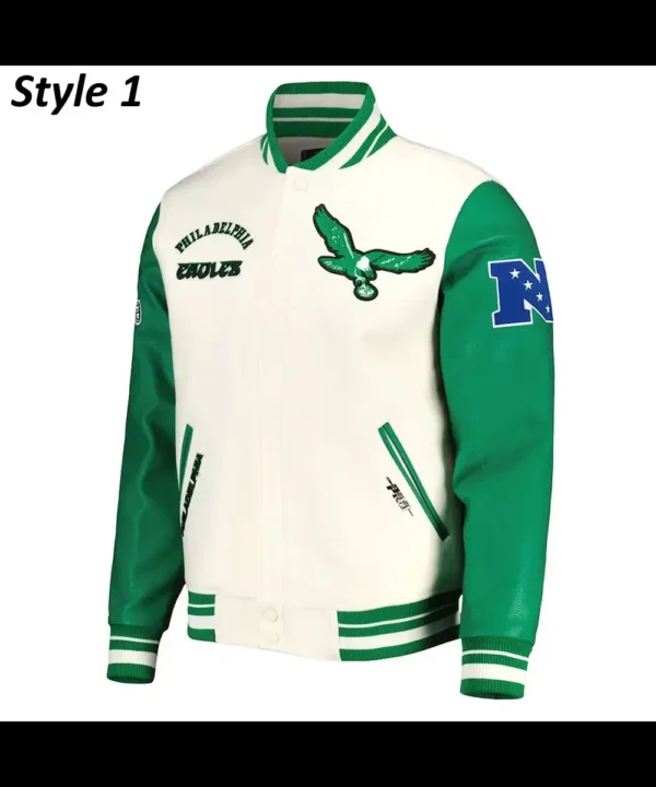 Cream/Green Philadelphia Eagles Retro Classic Varsity Jacket