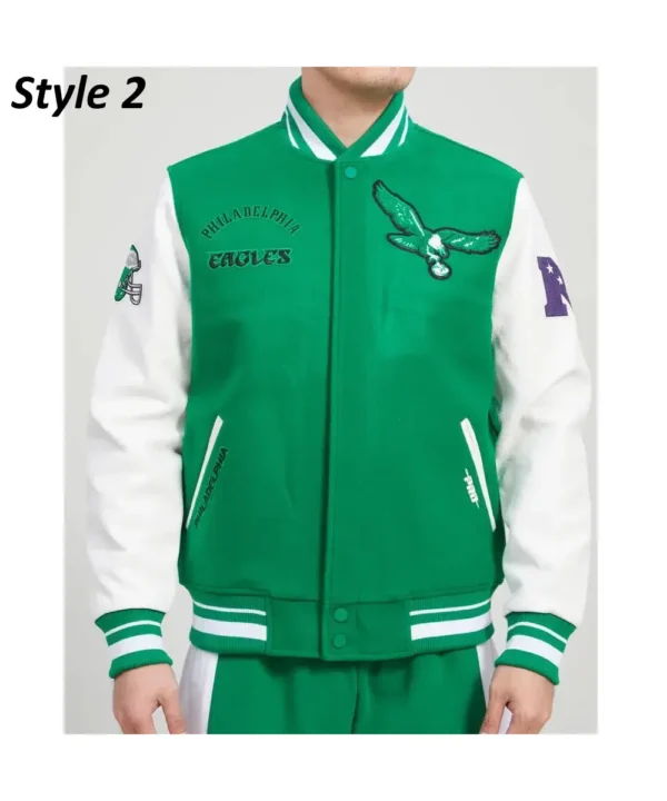 Cream/Green Philadelphia Eagles Retro Classic Varsity Jacket