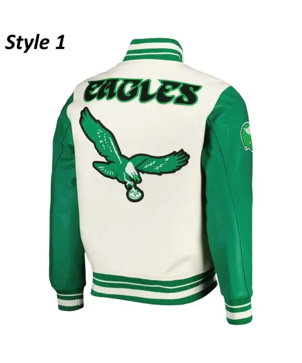 Cream/Green Philadelphia Eagles Retro Classic Varsity Jacket