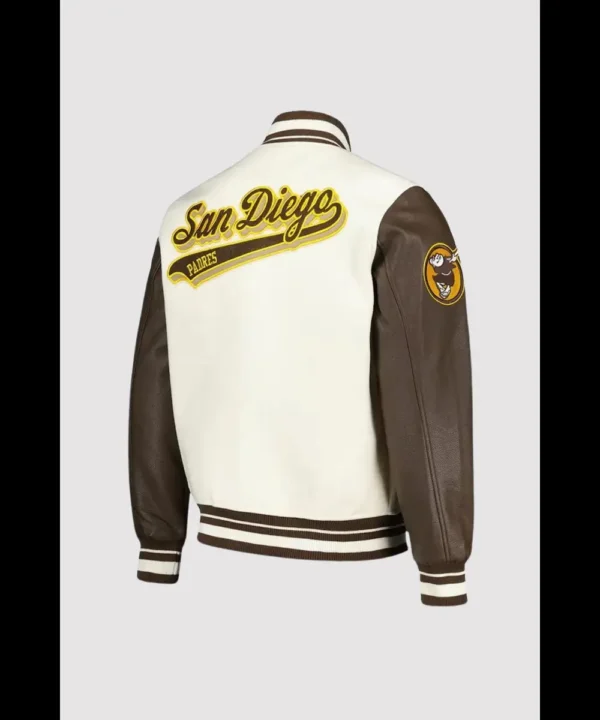 San Diego Padres Cream and Brown Script Varsity Jacket