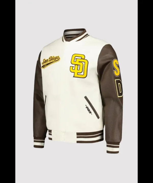 San Diego Padres Cream and Brown Script Varsity Jacket