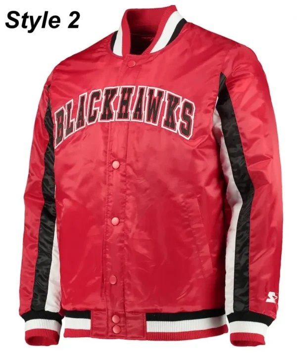 Chicago Blackhawks Red and Black Satin Varsity Jacket