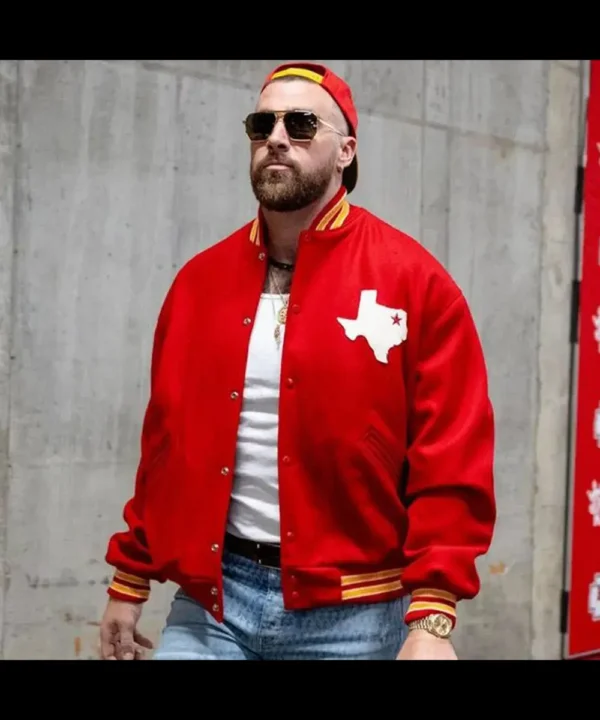 Travis Kelce Dallas Texans Red Varsity Wool Jacket