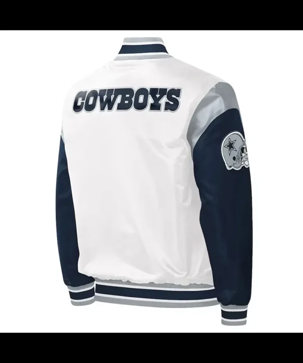 Warm-Up Pitch Dallas Cowboys White and Blue Varsity Satin Jacket