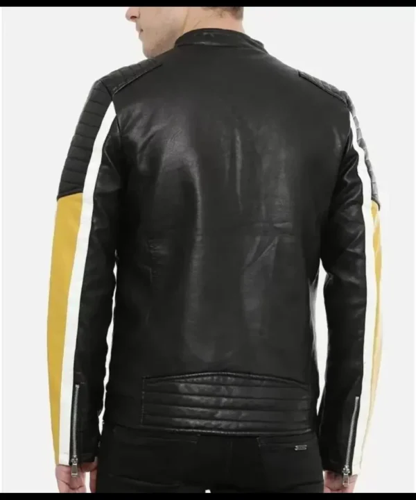 Motorcycle Color Block Leather Quilted Jacket