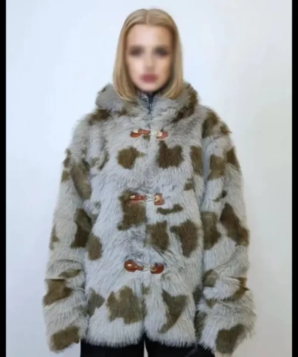 Cowhide Grey And Green Fur Jacket