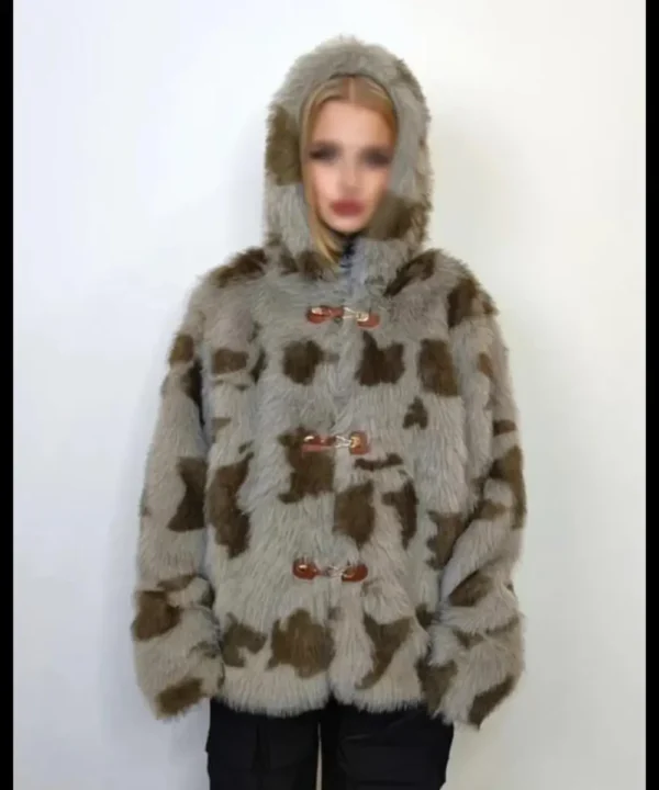 Cowhide Grey And Green Fur Jacket