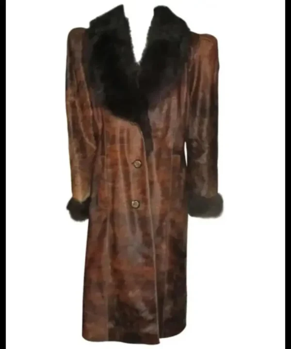 Cowhide Unique Brown Leather Fur Coat