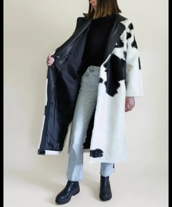 Cowhide Fur Black And White Trench Coat