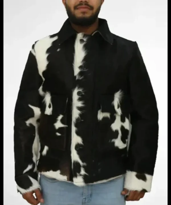 Cowhide Fur Black And White Leather Jacket