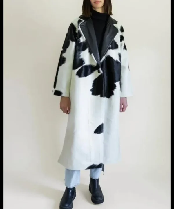 Cowhide Fur Black And White Trench Coat