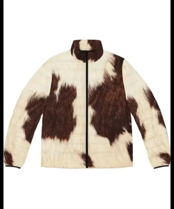 Cowhide Fur Print Puffer Jacket