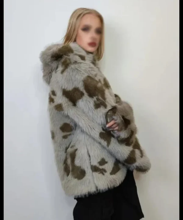 Cowhide Grey And Green Fur Jacket